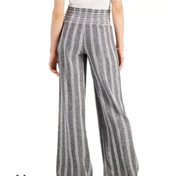 Rewash Smoked Wide Leg Pants Size L Linen Blend Pull On Striped Summer Beach - Picture 16 of 16